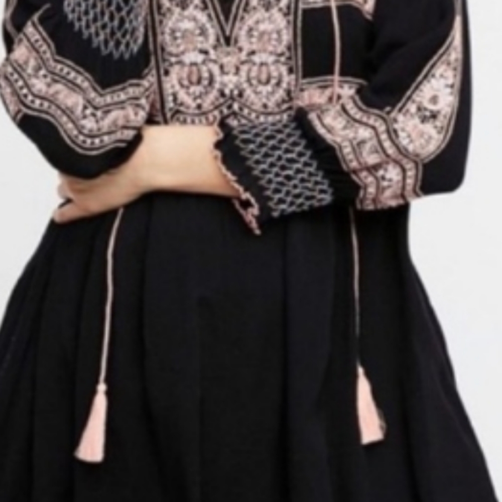 Free People Wind Willow Long Sleeve Sheer Embroidered FloralMini Dress